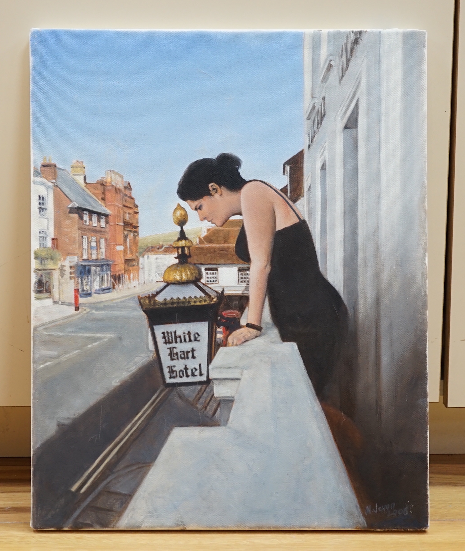 Michael Jevan (b.1972) oil, White Hart Hotel, Lewes, 50 x 40cm, unframed
